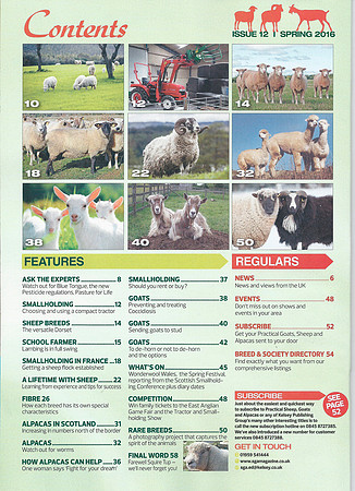 Practical Sheep, Goats & Alpacas contents page